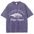 Unisex Tsukiji Fish Market Printed Washed Tee