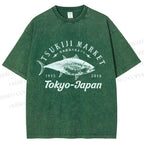 Unisex Tsukiji Fish Market Printed Washed Tee