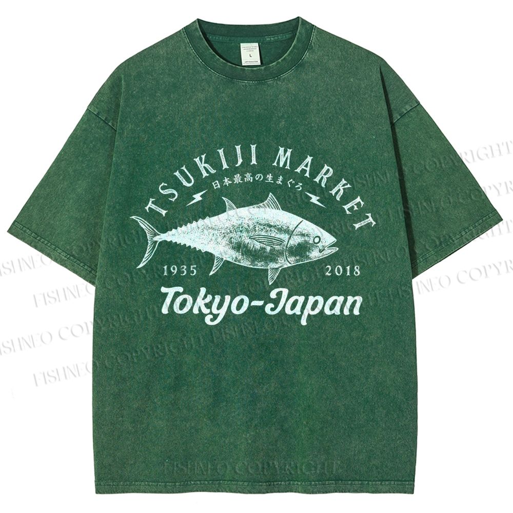 Unisex Tsukiji Fish Market Printed Washed Tee