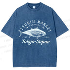 Unisex Tsukiji Fish Market Printed Washed Tee