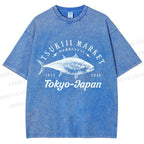 Unisex Tsukiji Fish Market Printed Washed Tee