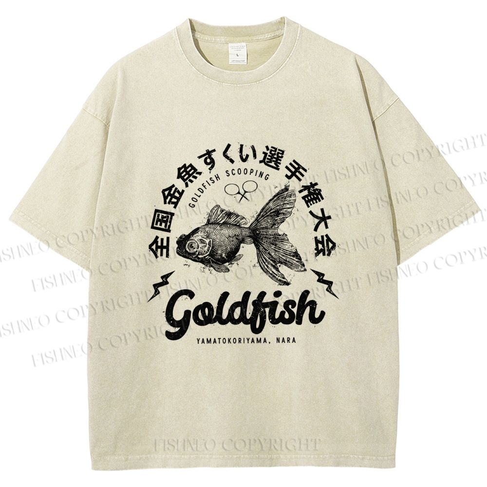 Unisex Goldfish Printed Washed Tee
