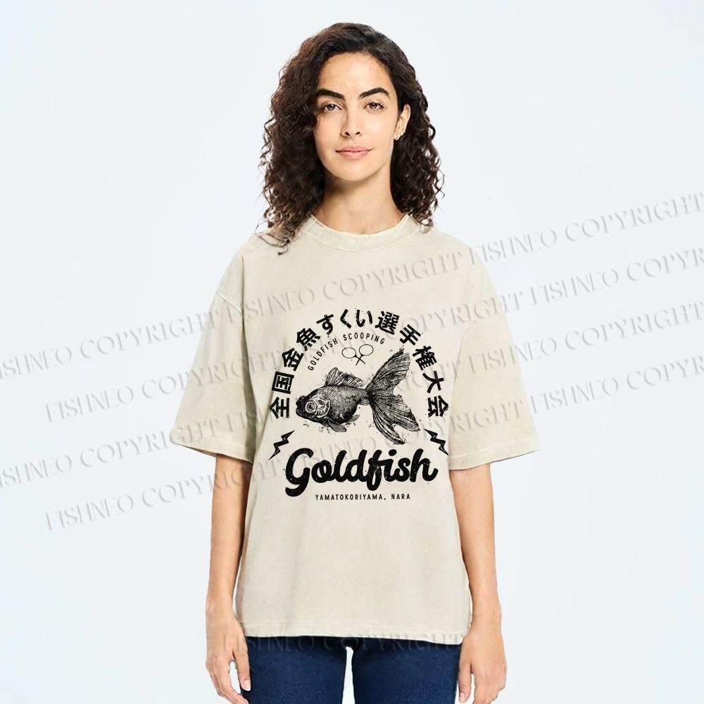 Unisex Goldfish Printed Washed Tee