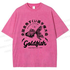 Unisex Goldfish Printed Washed Tee