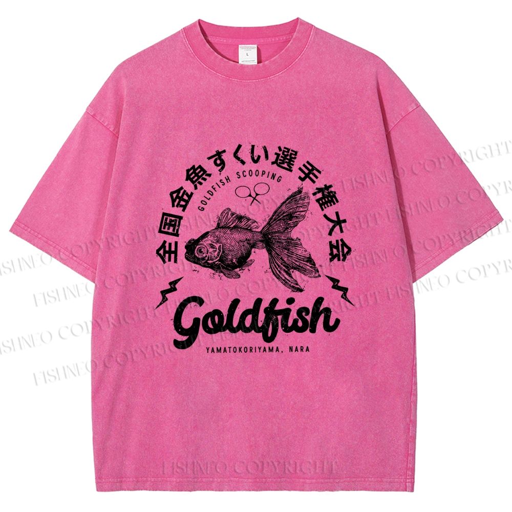 Unisex Goldfish Printed Washed Tee