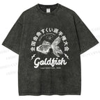 Unisex Goldfish Printed Washed Tee