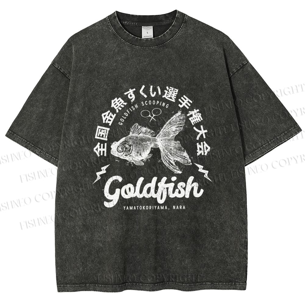 Unisex Goldfish Printed Washed Tee