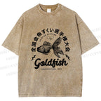 Unisex Goldfish Printed Washed Tee