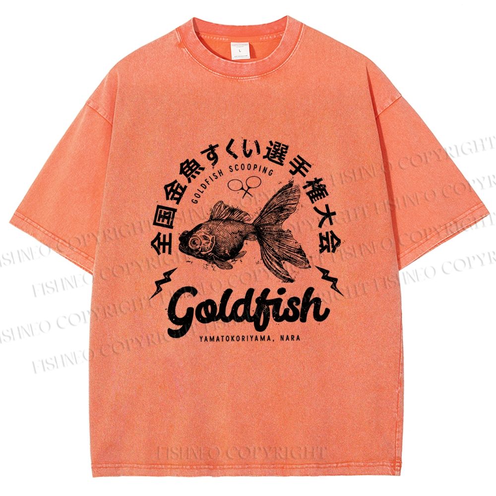 Unisex Goldfish Printed Washed Tee
