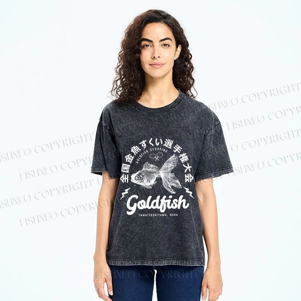 Unisex Goldfish Printed Washed Tee