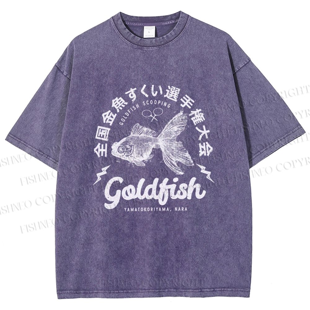 Unisex Goldfish Printed Washed Tee