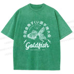 Unisex Goldfish Printed Washed Tee