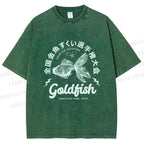 Unisex Goldfish Printed Washed Tee