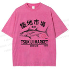 Unisex Tsukiji Fish Market Printed Washed Tee