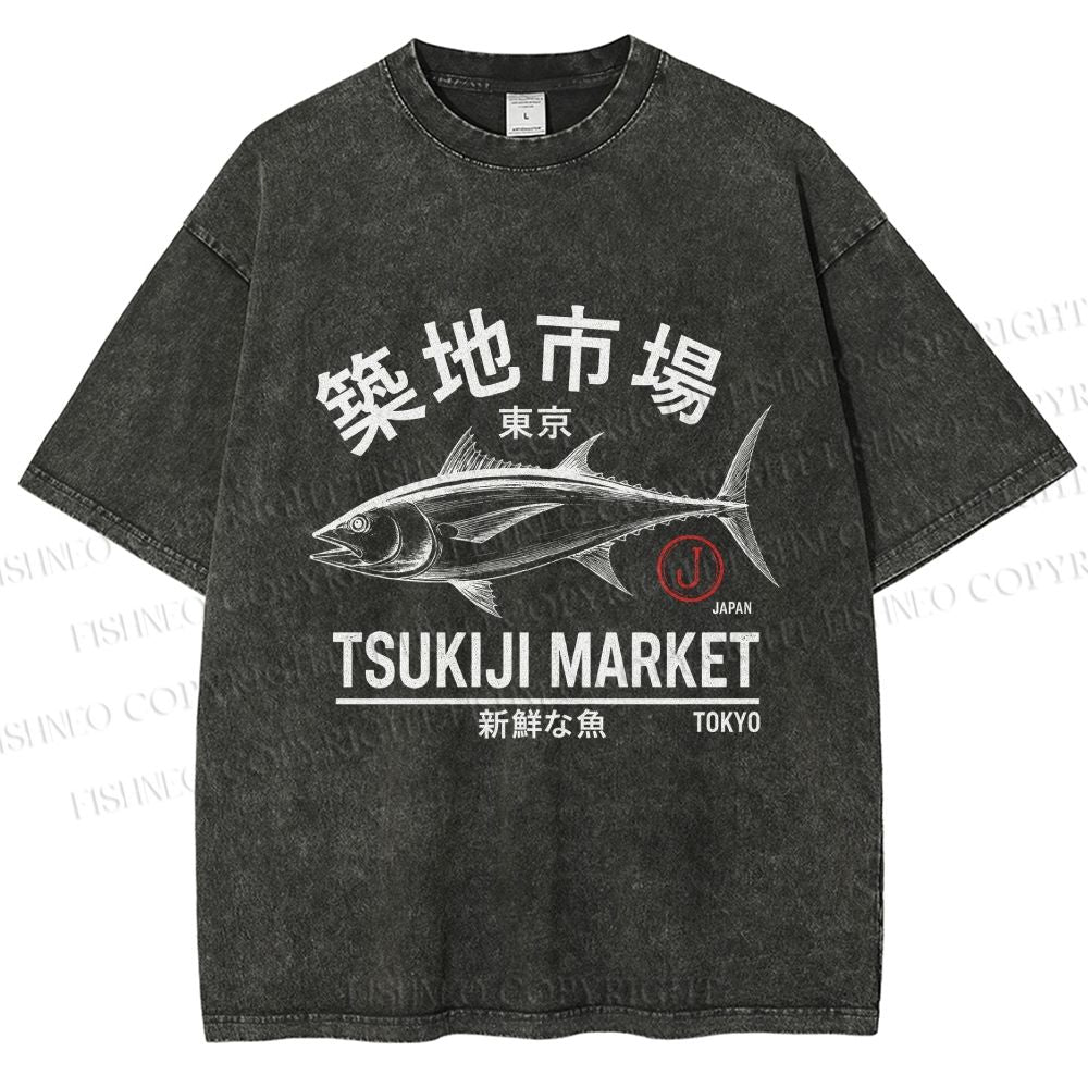 Unisex Tsukiji Fish Market Printed Washed Tee