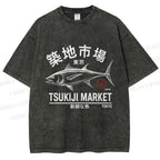 Unisex Tsukiji Fish Market Printed Washed Tee