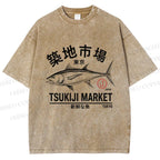 Unisex Tsukiji Fish Market Printed Washed Tee