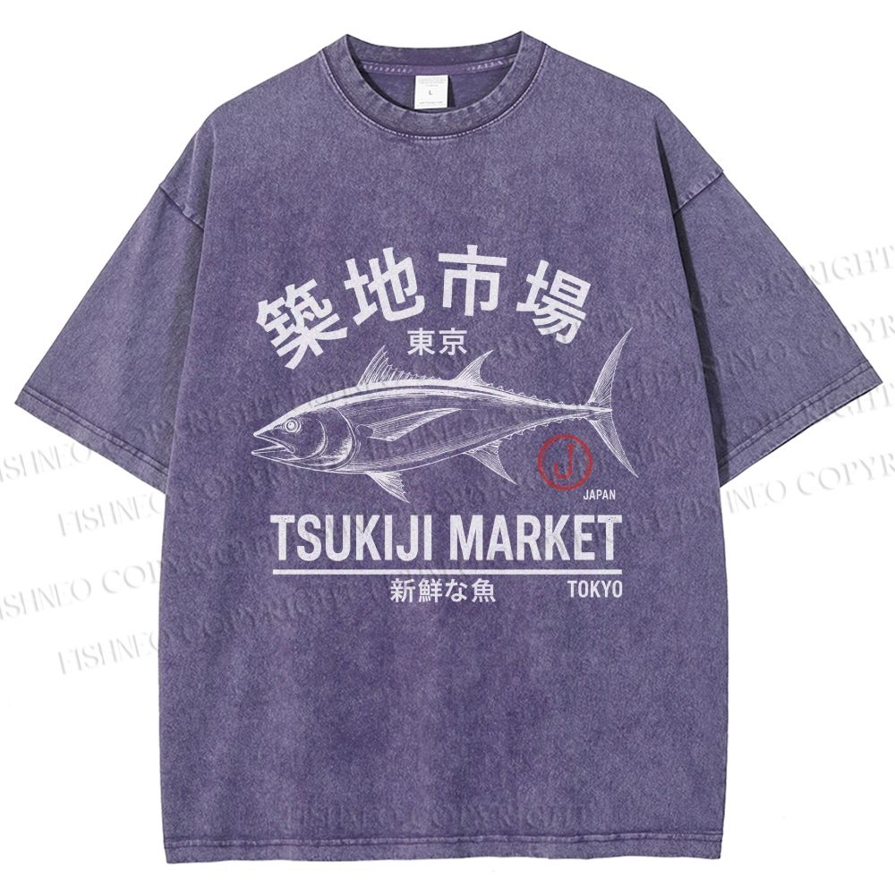 Unisex Tsukiji Fish Market Printed Washed Tee