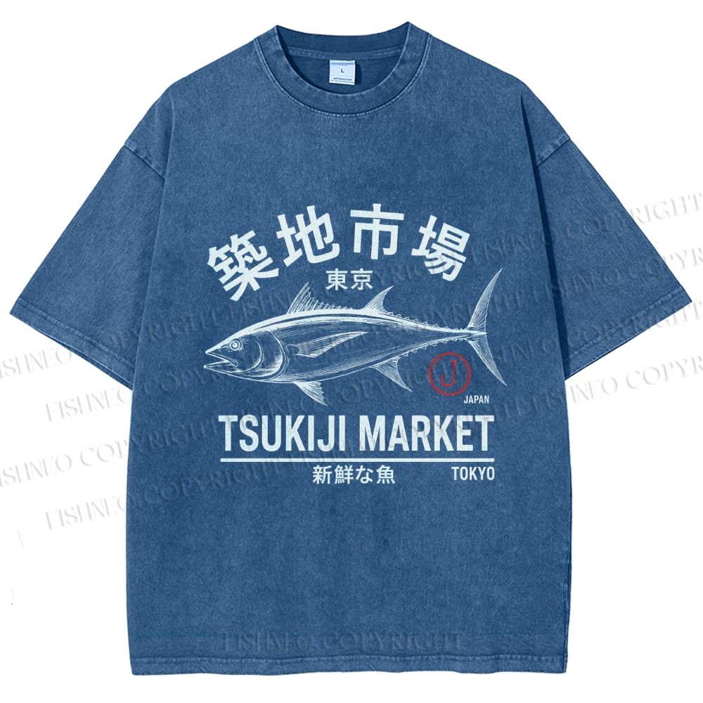 Unisex Tsukiji Fish Market Printed Washed Tee