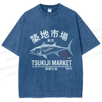 Unisex Tsukiji Fish Market Printed Washed Tee