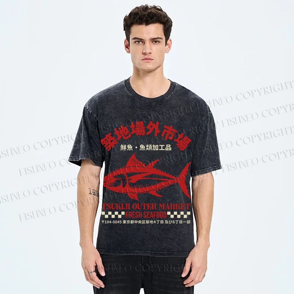 Unisex Tsukiji Outer Market Printed Washed Tee