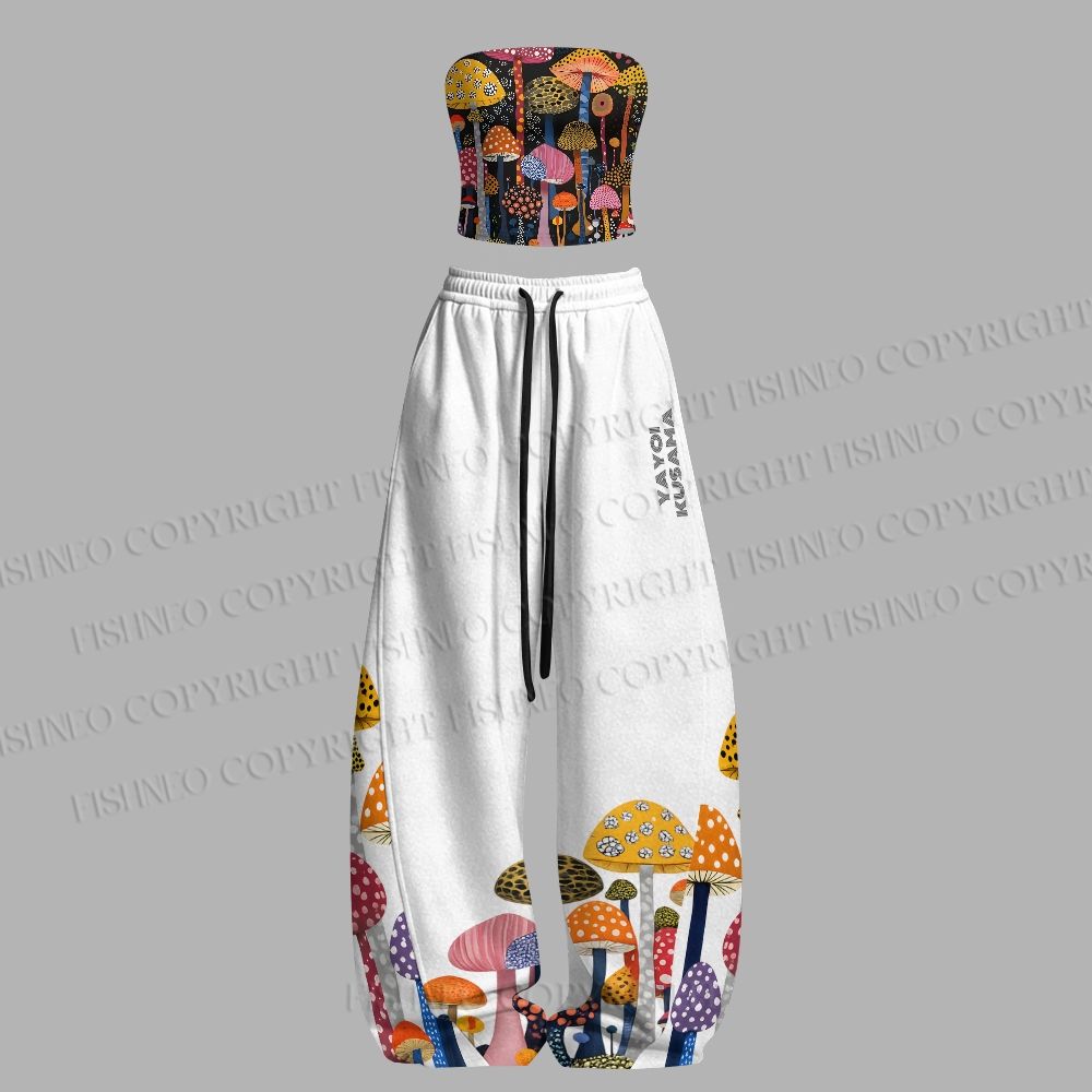 Yayoi Kusama Mushroom Tight Casual Camisole Tops & Elasticated Trousers Two-Piece Set