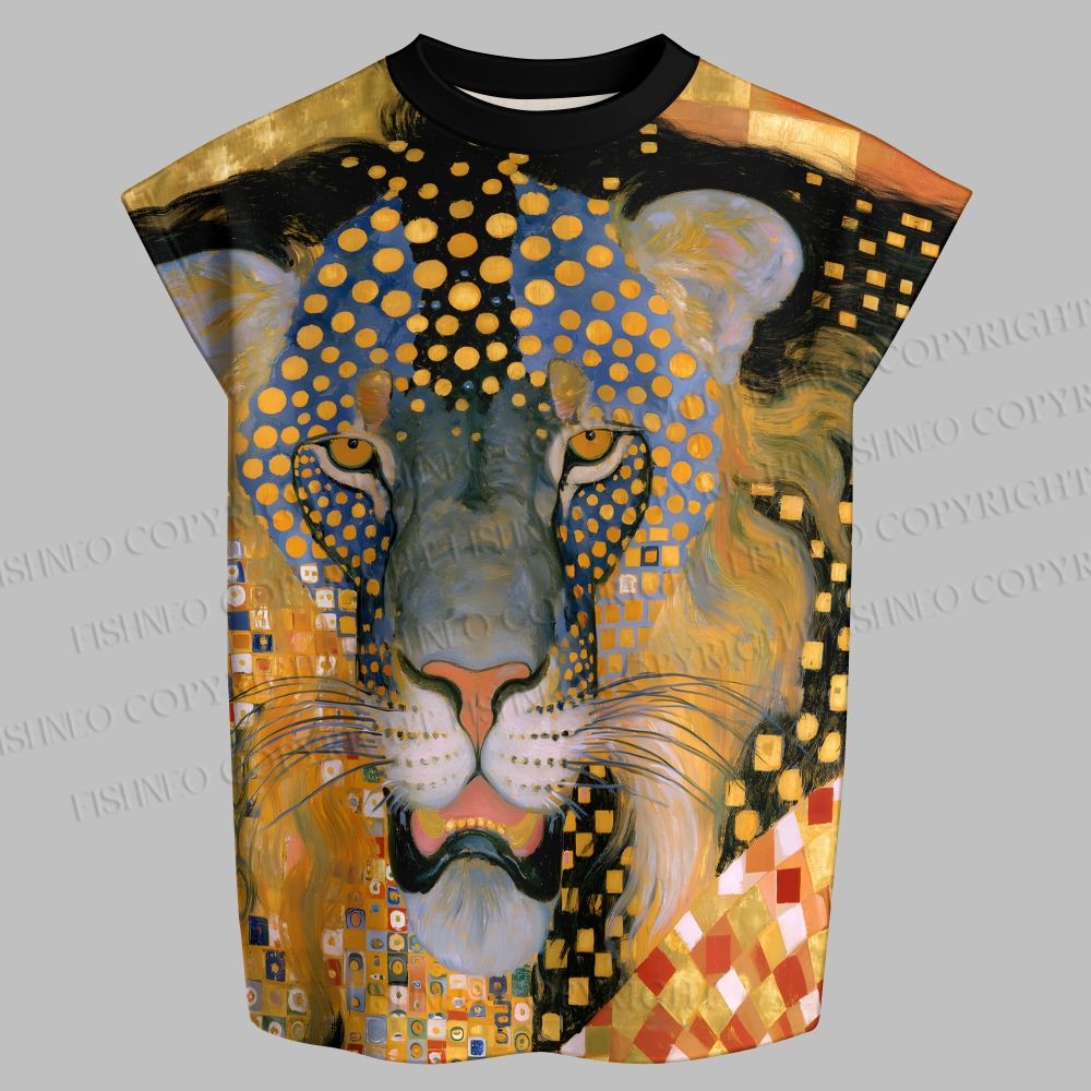 Men's Klimt Style Lion Art Sleeveless Tank Top & Elasticated Trousers pants Two-Piece Streetwear Set