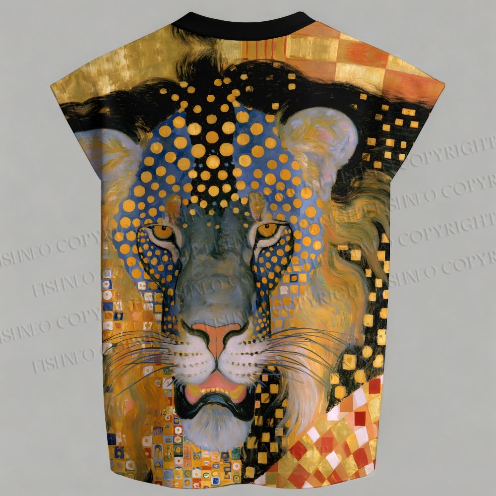 Men's Klimt Style Lion Art Sleeveless Tank Top & Elasticated Trousers pants Two-Piece Streetwear Set