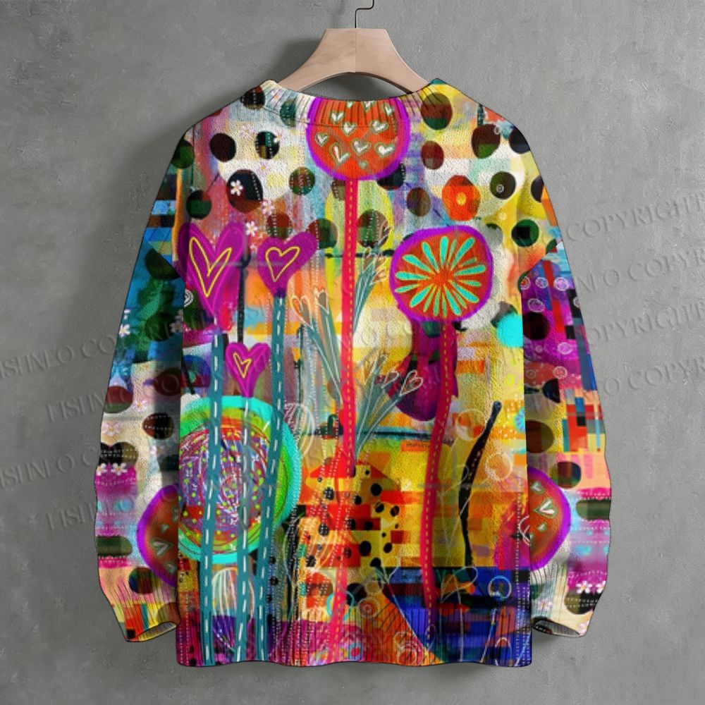 Polka Dot Floral Graffiti Crew Neck Sweater