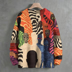 Abstract Zebra-Striped Figures Crew Neck Sweater