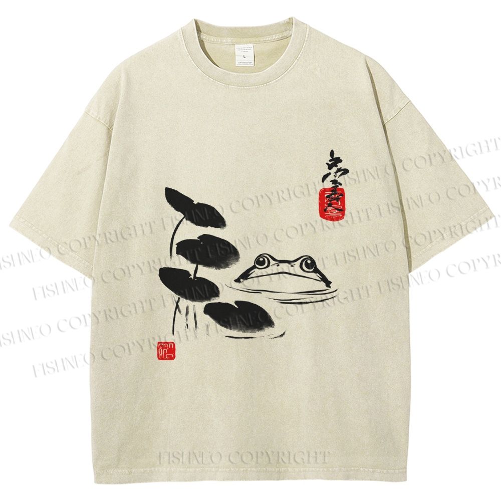 Unisex Frog Printed Washed Tee