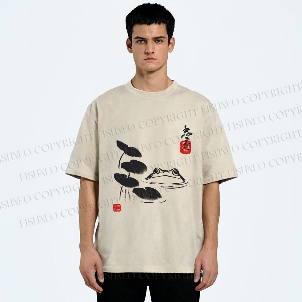 Unisex Frog Printed Washed Tee