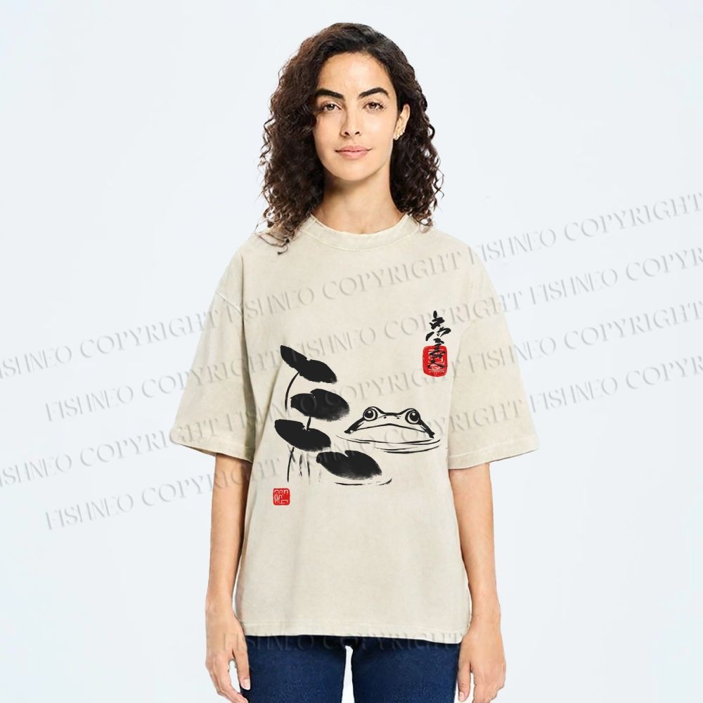 Unisex Frog Printed Washed Tee
