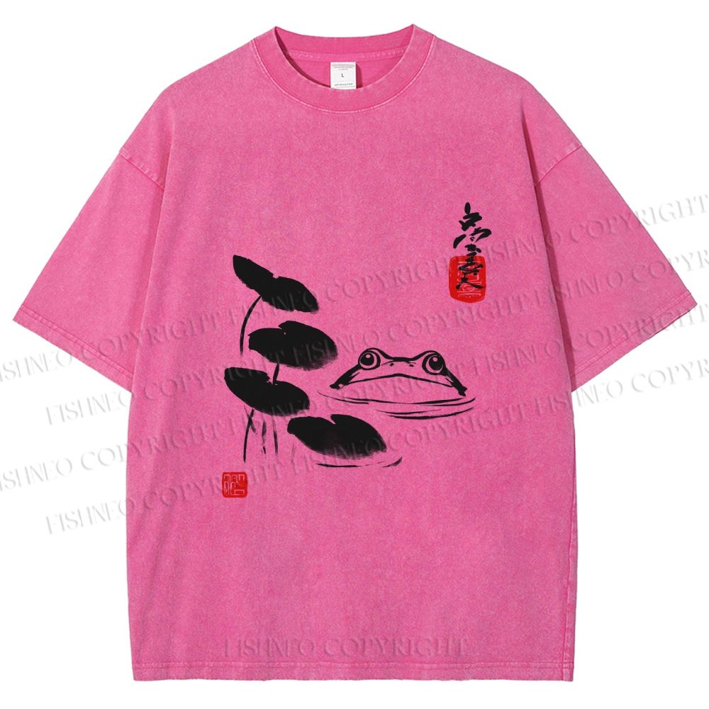 Unisex Frog Printed Washed Tee