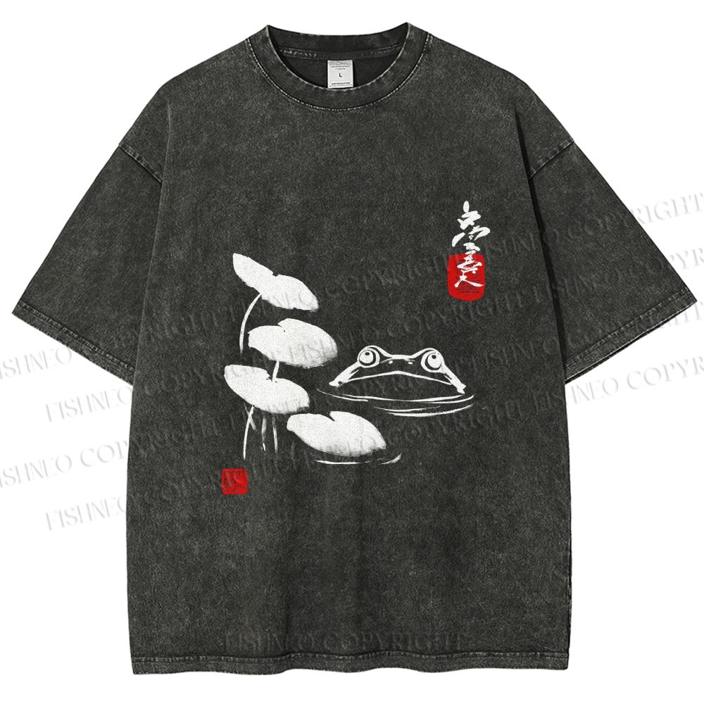 Unisex Frog Printed Washed Tee