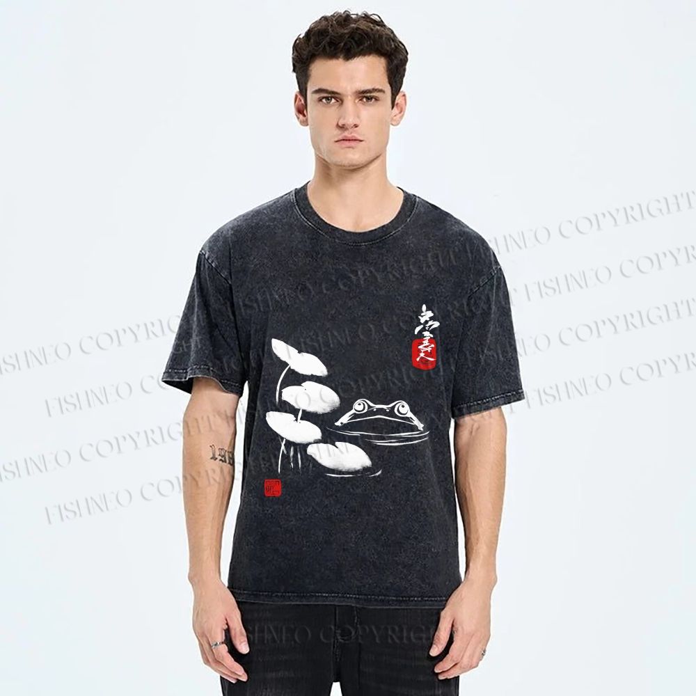 Unisex Frog Printed Washed Tee