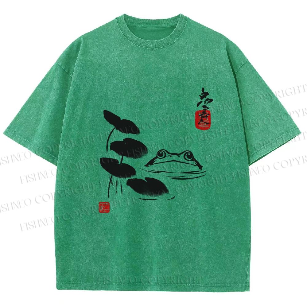 Unisex Frog Printed Washed Tee