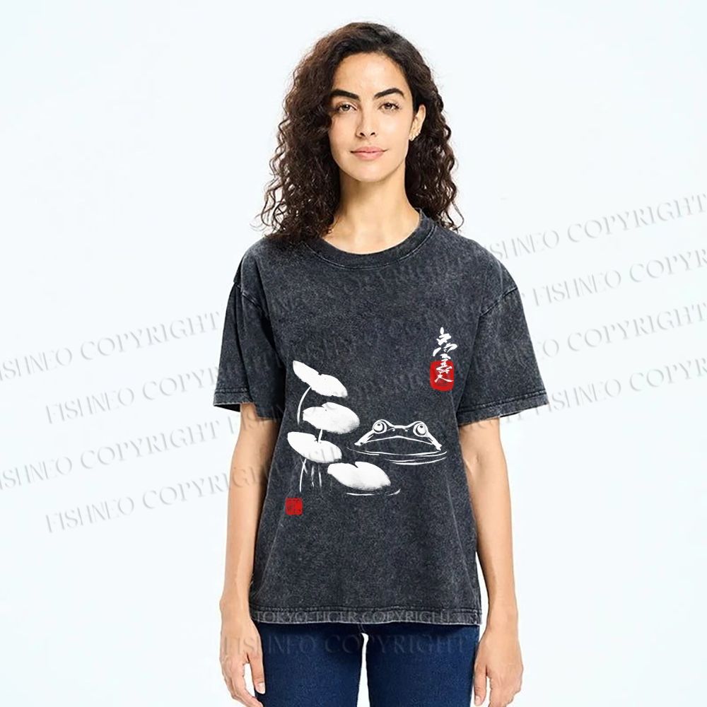 Unisex Frog Printed Washed Tee