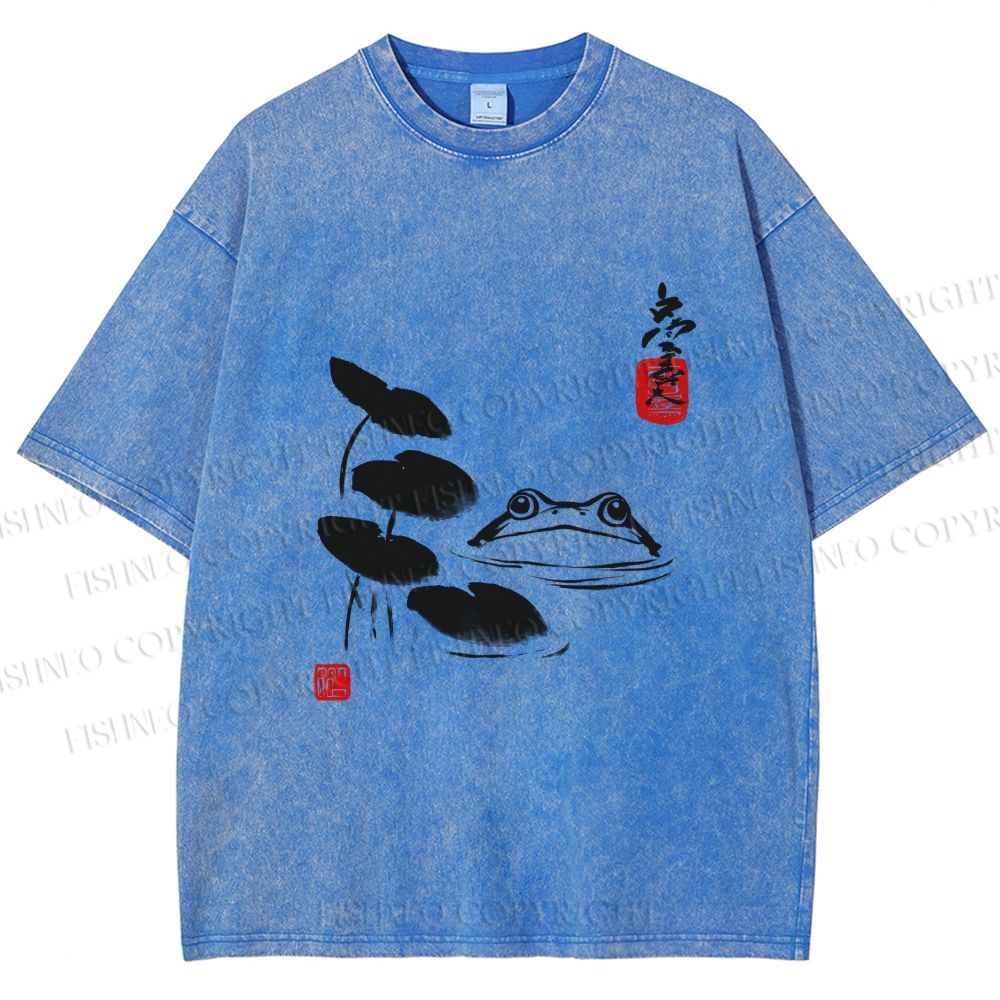 Unisex Frog Printed Washed Tee
