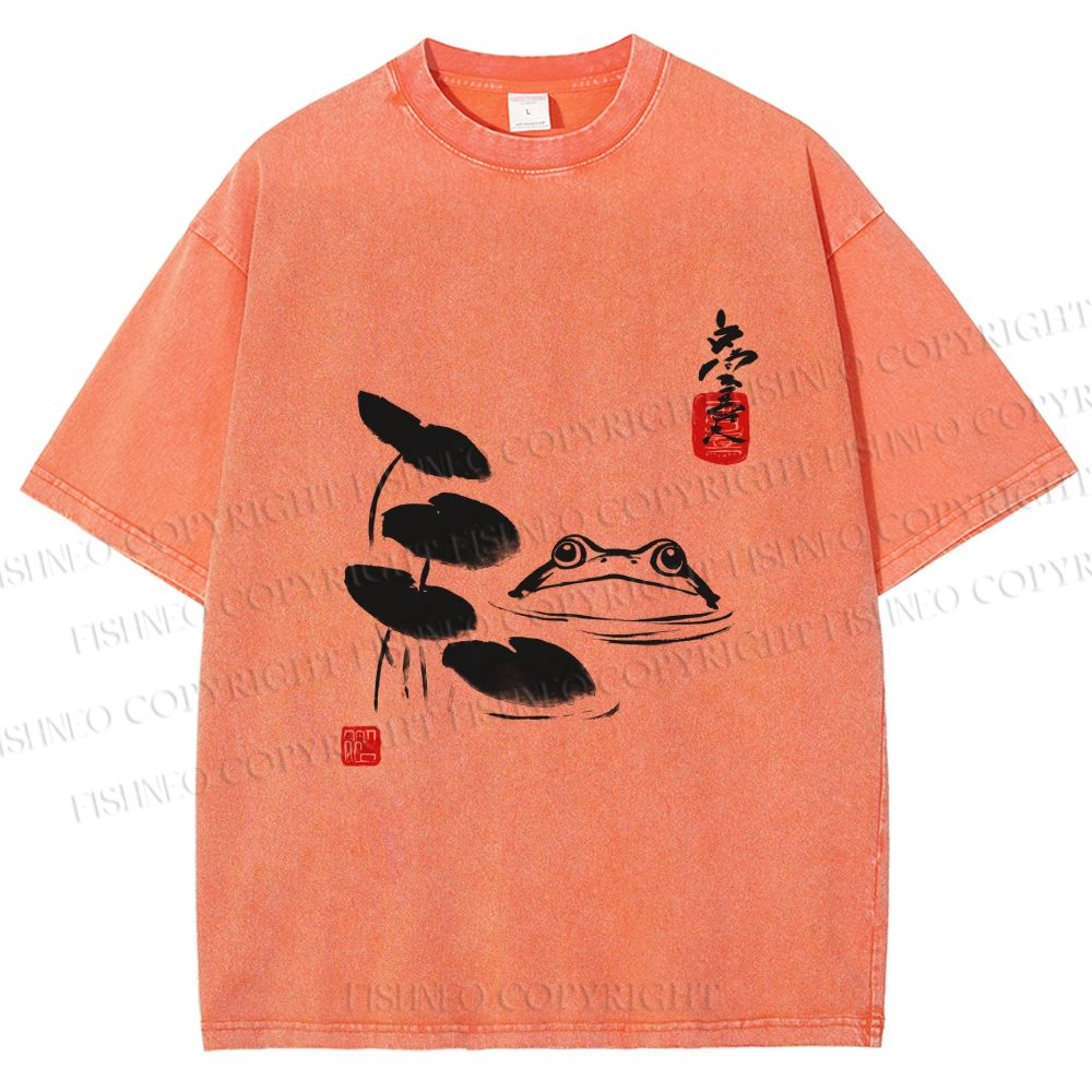 Unisex Frog Printed Washed Tee