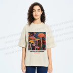 Unisex Yayoi Kusama Mushroom Printed Washed Tee