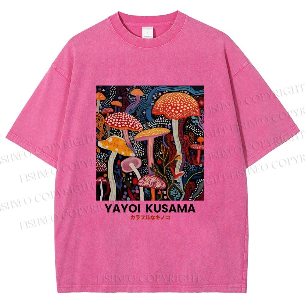 Unisex Yayoi Kusama Mushroom Printed Washed Tee