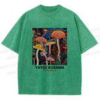 Unisex Yayoi Kusama Mushroom Printed Washed Tee