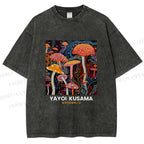 Unisex Yayoi Kusama Mushroom Printed Washed Tee