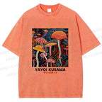 Unisex Yayoi Kusama Mushroom Printed Washed Tee