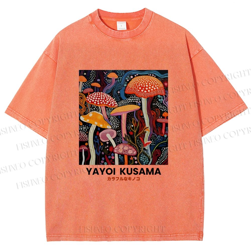 Unisex Yayoi Kusama Mushroom Printed Washed Tee