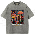 Unisex Yayoi Kusama Mushroom Printed Washed Tee