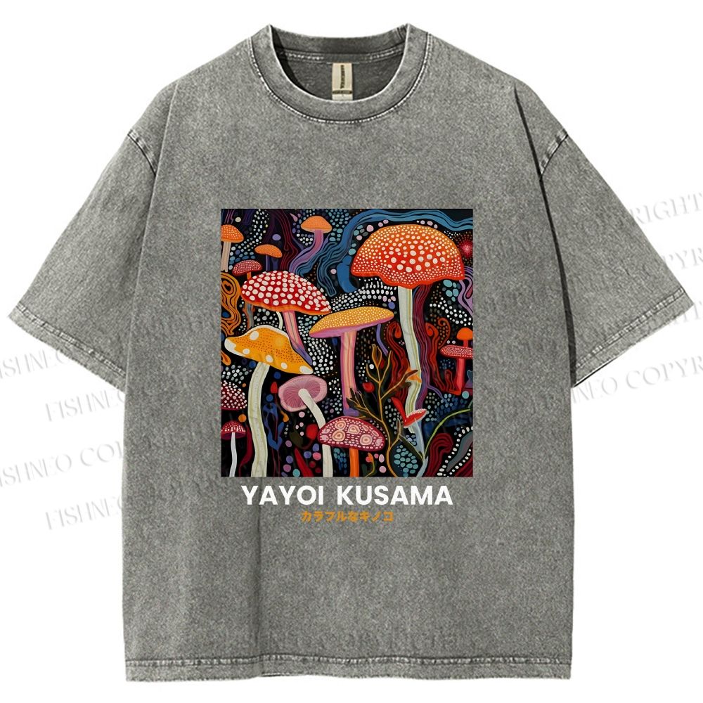 Unisex Yayoi Kusama Mushroom Printed Washed Tee