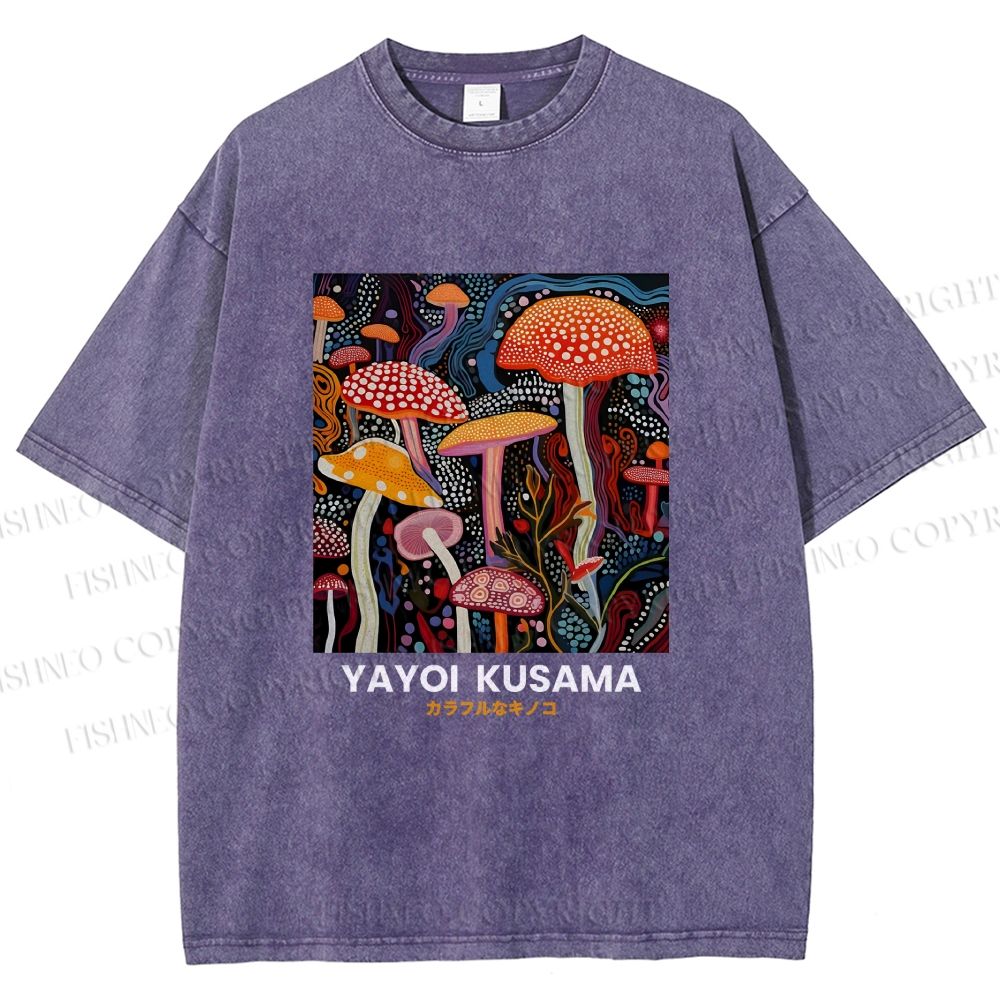 Unisex Yayoi Kusama Mushroom Printed Washed Tee