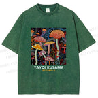 Unisex Yayoi Kusama Mushroom Printed Washed Tee